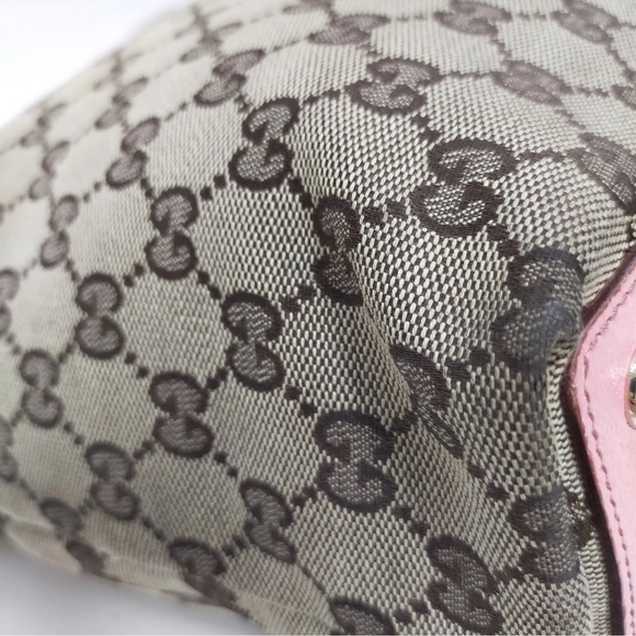 Gucci Tote Bag  Brown Canvas Pink Leather Trim - Picture 6 of 8